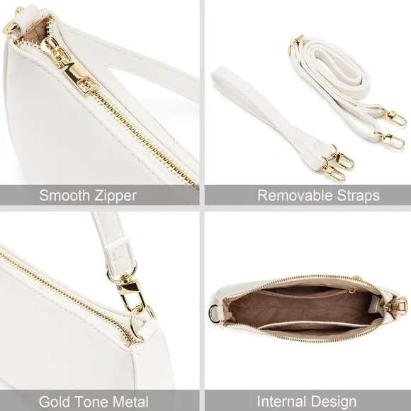 Women B White Retro Vegan Leather Polyester Lining Classic Clutch Tote HandBag - Picture 5 of 9